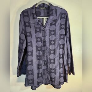 Navy Button-Up Blouse NWT 100% Cotton Sz L